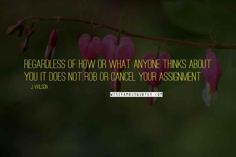 J. Wilson Quotes: Regardless of how or what anyone thinks about you it does not rob or cancel your assignment