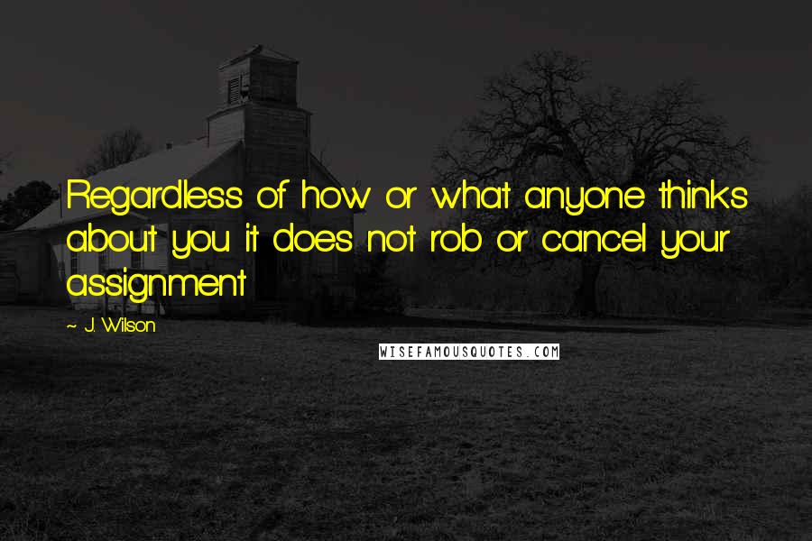 J. Wilson Quotes: Regardless of how or what anyone thinks about you it does not rob or cancel your assignment