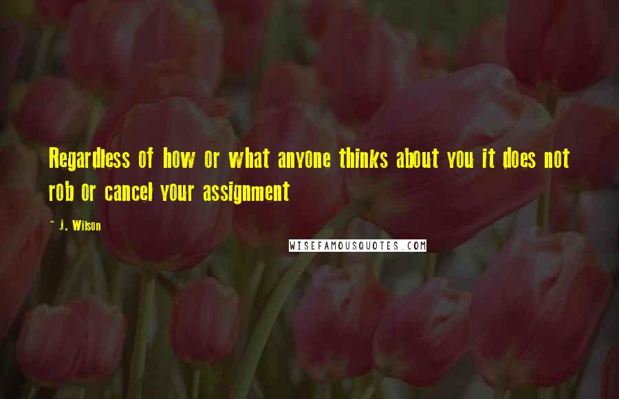 J. Wilson Quotes: Regardless of how or what anyone thinks about you it does not rob or cancel your assignment