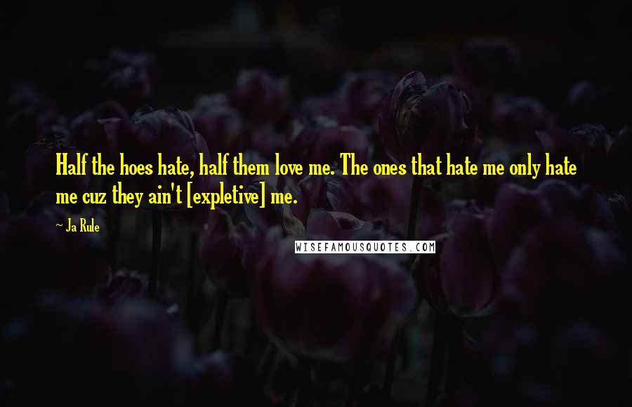 Ja Rule Quotes: Half the hoes hate, half them love me. The ones that hate me only hate me cuz they ain't [expletive] me.