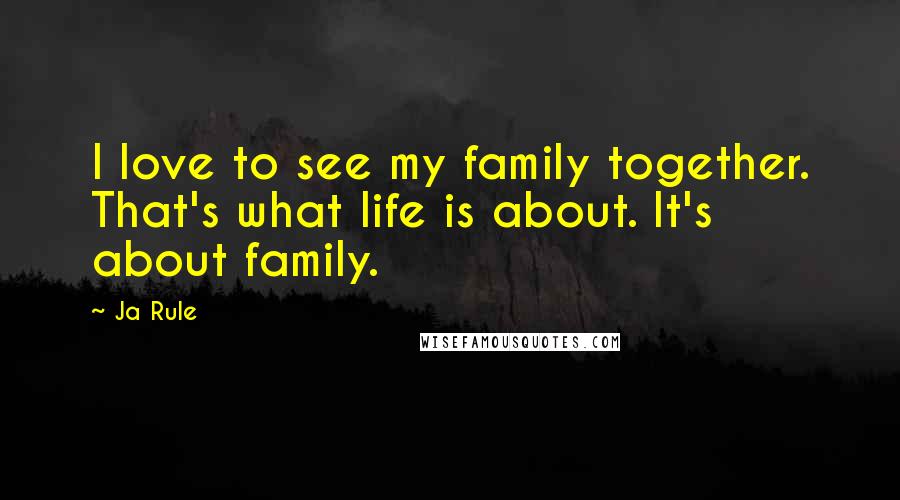 Ja Rule Quotes: I love to see my family together. That's what life is about. It's about family.