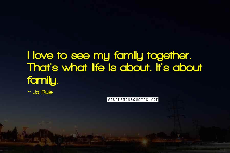 Ja Rule Quotes: I love to see my family together. That's what life is about. It's about family.