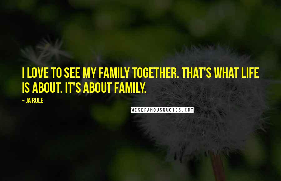 Ja Rule Quotes: I love to see my family together. That's what life is about. It's about family.