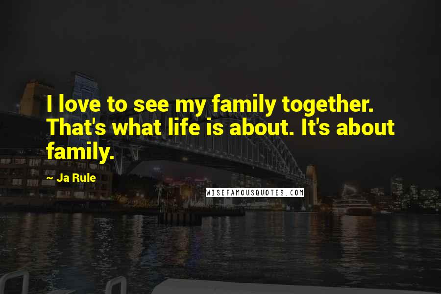 Ja Rule Quotes: I love to see my family together. That's what life is about. It's about family.