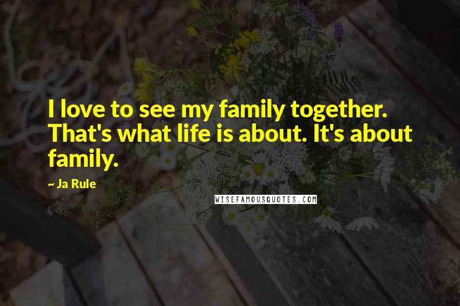 Ja Rule Quotes: I love to see my family together. That's what life is about. It's about family.