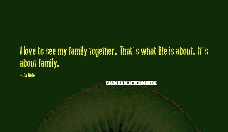 Ja Rule Quotes: I love to see my family together. That's what life is about. It's about family.