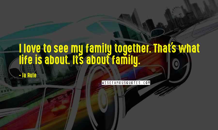 Ja Rule Quotes: I love to see my family together. That's what life is about. It's about family.