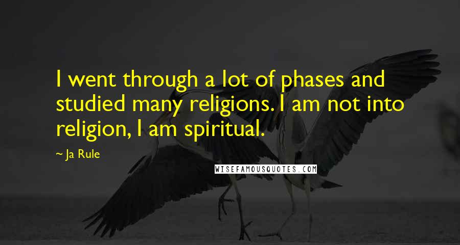 Ja Rule Quotes: I went through a lot of phases and studied many religions. I am not into religion, I am spiritual.