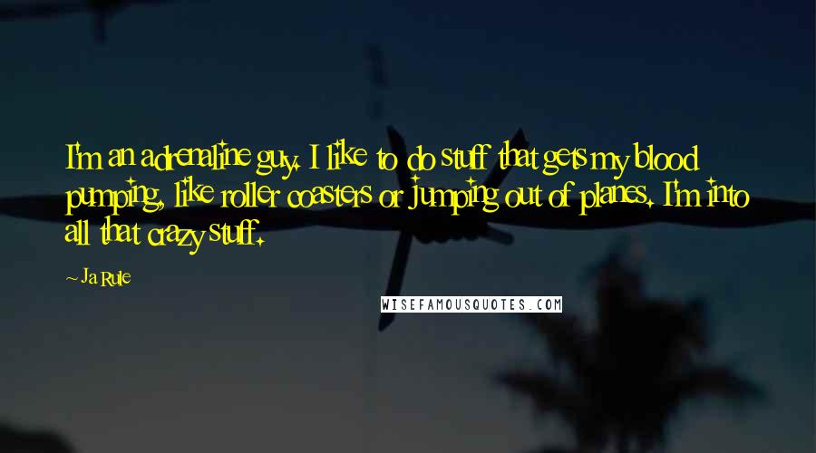 Ja Rule Quotes: I'm an adrenaline guy. I like to do stuff that gets my blood pumping, like roller coasters or jumping out of planes. I'm into all that crazy stuff.