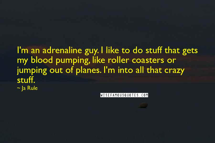 Ja Rule Quotes: I'm an adrenaline guy. I like to do stuff that gets my blood pumping, like roller coasters or jumping out of planes. I'm into all that crazy stuff.