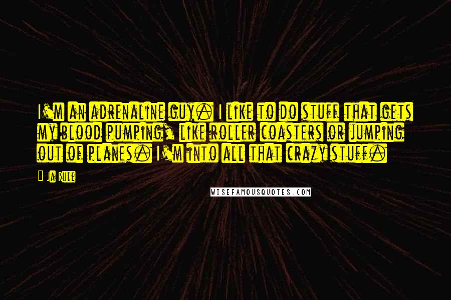 Ja Rule Quotes: I'm an adrenaline guy. I like to do stuff that gets my blood pumping, like roller coasters or jumping out of planes. I'm into all that crazy stuff.