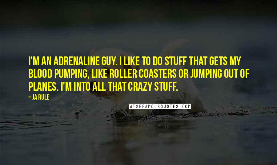 Ja Rule Quotes: I'm an adrenaline guy. I like to do stuff that gets my blood pumping, like roller coasters or jumping out of planes. I'm into all that crazy stuff.