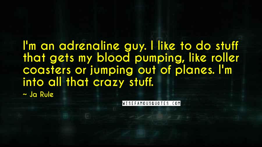 Ja Rule Quotes: I'm an adrenaline guy. I like to do stuff that gets my blood pumping, like roller coasters or jumping out of planes. I'm into all that crazy stuff.