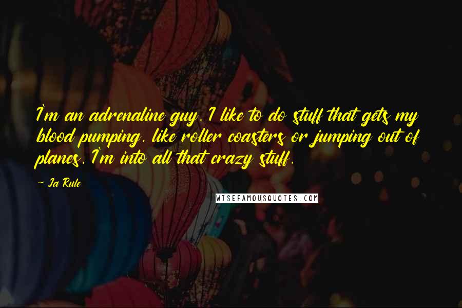 Ja Rule Quotes: I'm an adrenaline guy. I like to do stuff that gets my blood pumping, like roller coasters or jumping out of planes. I'm into all that crazy stuff.