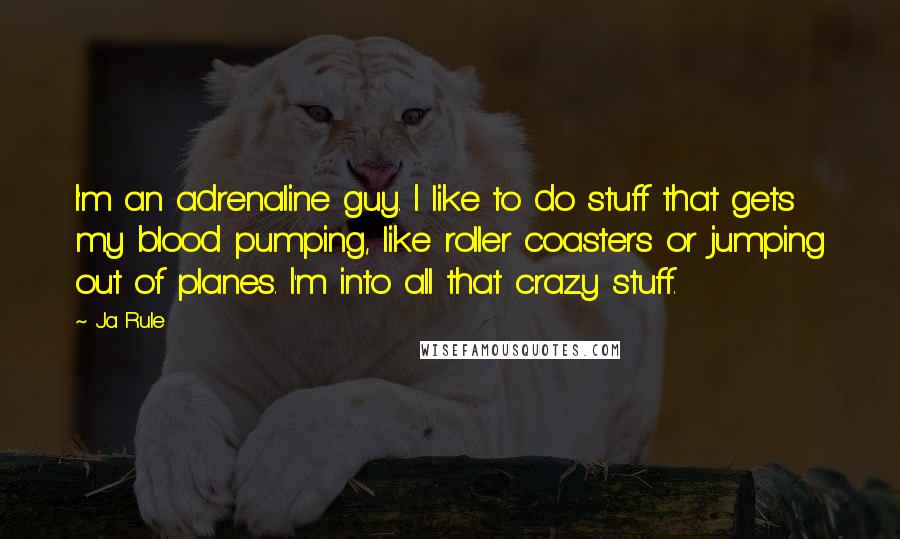 Ja Rule Quotes: I'm an adrenaline guy. I like to do stuff that gets my blood pumping, like roller coasters or jumping out of planes. I'm into all that crazy stuff.