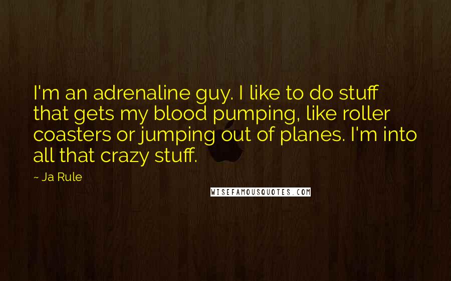 Ja Rule Quotes: I'm an adrenaline guy. I like to do stuff that gets my blood pumping, like roller coasters or jumping out of planes. I'm into all that crazy stuff.