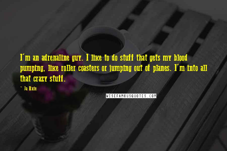 Ja Rule Quotes: I'm an adrenaline guy. I like to do stuff that gets my blood pumping, like roller coasters or jumping out of planes. I'm into all that crazy stuff.