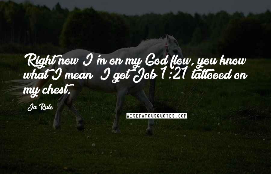 Ja Rule Quotes: Right now I'm on my God flow, you know what I mean? I got Job 1:21 tattooed on my chest.