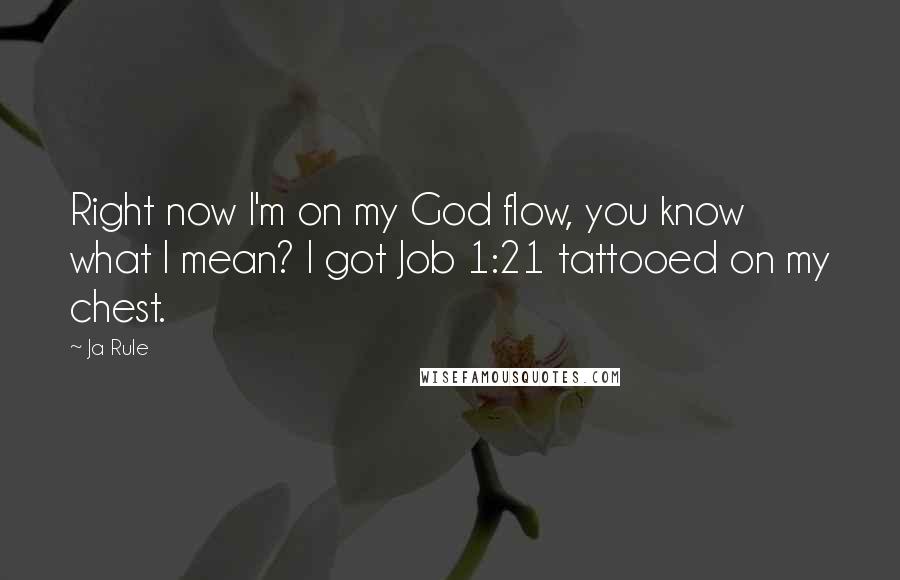 Ja Rule Quotes: Right now I'm on my God flow, you know what I mean? I got Job 1:21 tattooed on my chest.