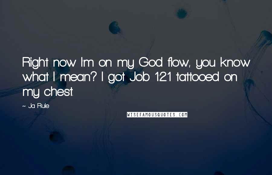 Ja Rule Quotes: Right now I'm on my God flow, you know what I mean? I got Job 1:21 tattooed on my chest.