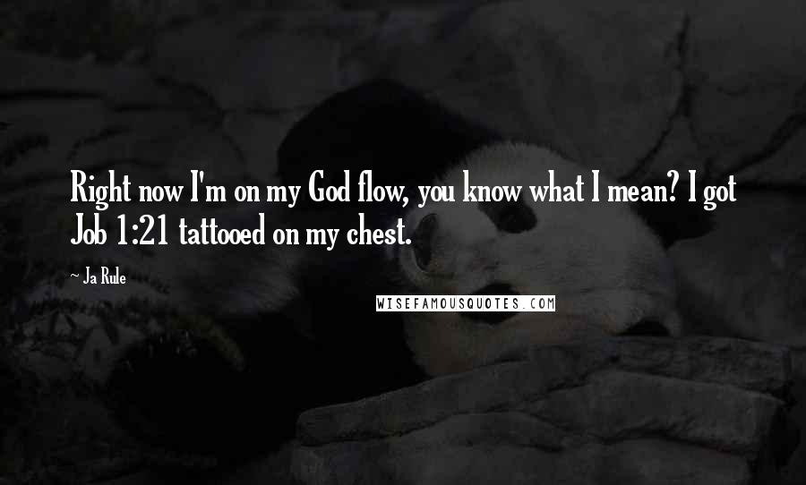 Ja Rule Quotes: Right now I'm on my God flow, you know what I mean? I got Job 1:21 tattooed on my chest.