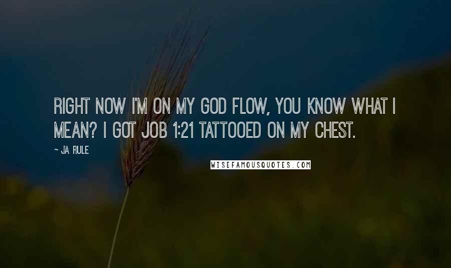 Ja Rule Quotes: Right now I'm on my God flow, you know what I mean? I got Job 1:21 tattooed on my chest.