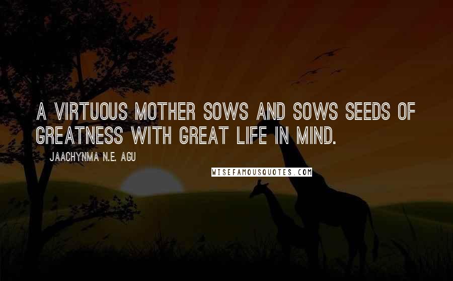 Jaachynma N.E. Agu Quotes: A virtuous mother sows and sows seeds of greatness with great life in mind.