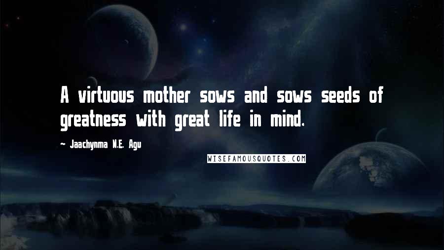 Jaachynma N.E. Agu Quotes: A virtuous mother sows and sows seeds of greatness with great life in mind.