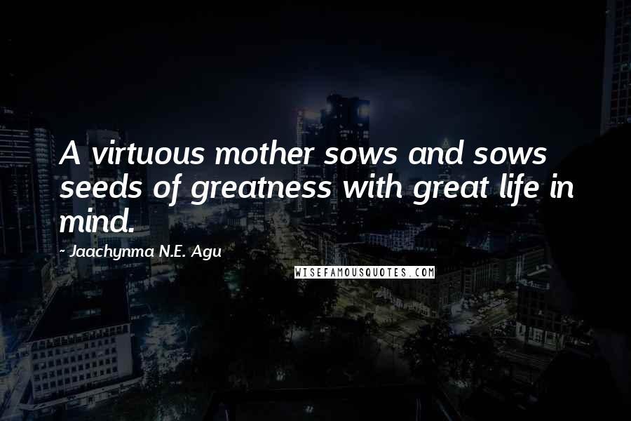 Jaachynma N.E. Agu Quotes: A virtuous mother sows and sows seeds of greatness with great life in mind.