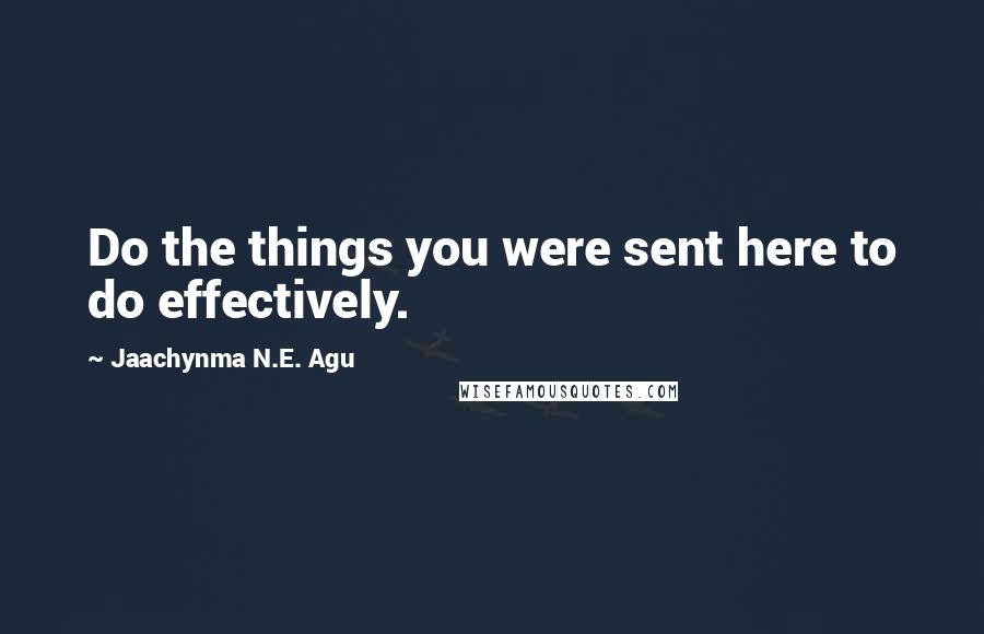 Jaachynma N.E. Agu Quotes: Do the things you were sent here to do effectively.