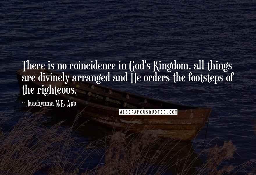 Jaachynma N.E. Agu Quotes: There is no coincidence in God's Kingdom, all things are divinely arranged and He orders the footsteps of the righteous.