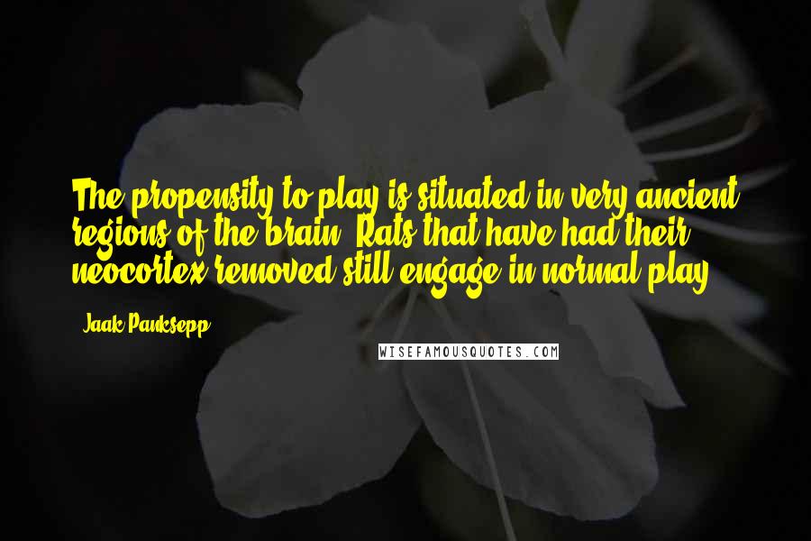 Jaak Panksepp Quotes: The propensity to play is situated in very ancient regions of the brain. Rats that have had their neocortex removed still engage in normal play.