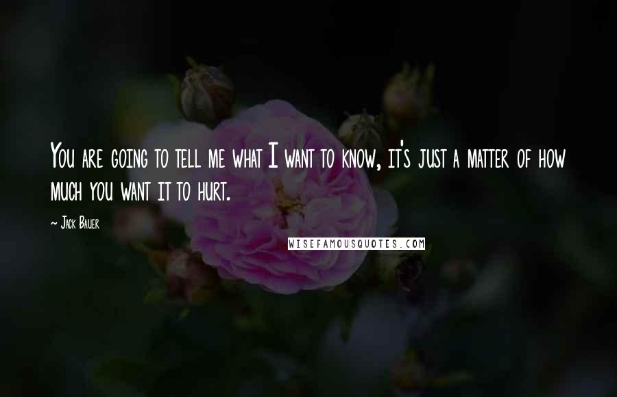 Jack Bauer Quotes: You are going to tell me what I want to know, it's just a matter of how much you want it to hurt.