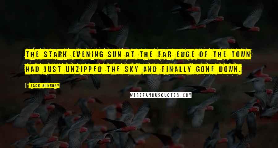 Jack Bunbury Quotes: The stark evening sun at the far edge of the town had just unzipped the sky and finally gone down.
