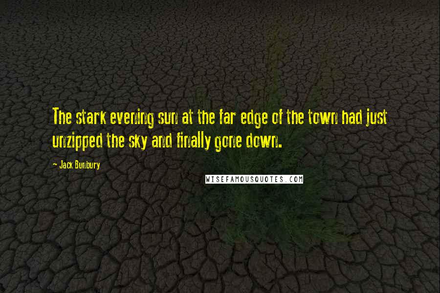 Jack Bunbury Quotes: The stark evening sun at the far edge of the town had just unzipped the sky and finally gone down.