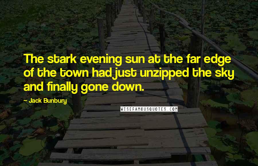 Jack Bunbury Quotes: The stark evening sun at the far edge of the town had just unzipped the sky and finally gone down.