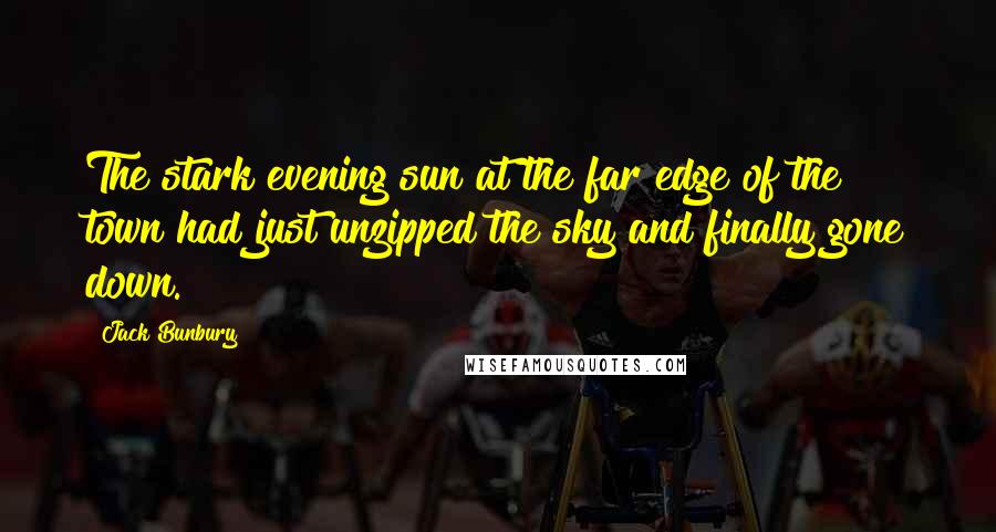Jack Bunbury Quotes: The stark evening sun at the far edge of the town had just unzipped the sky and finally gone down.