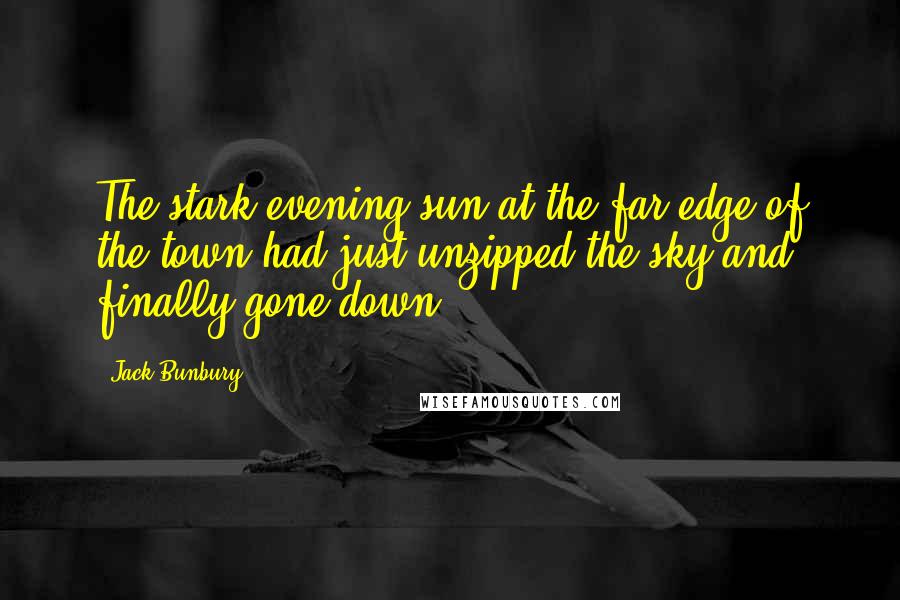 Jack Bunbury Quotes: The stark evening sun at the far edge of the town had just unzipped the sky and finally gone down.
