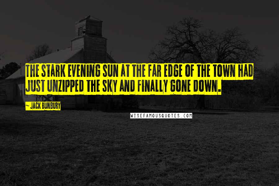 Jack Bunbury Quotes: The stark evening sun at the far edge of the town had just unzipped the sky and finally gone down.