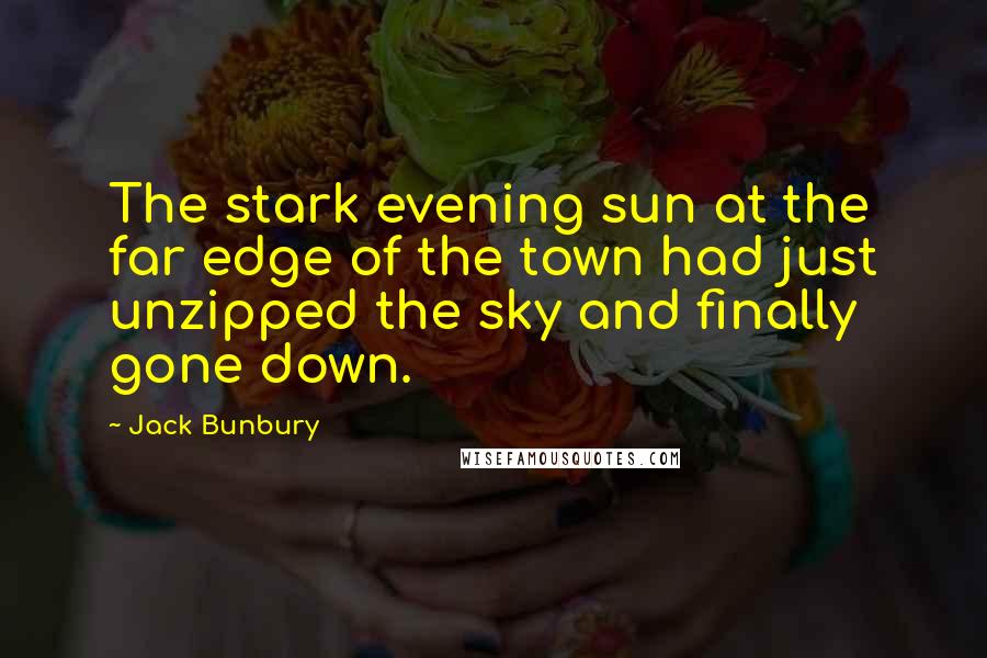 Jack Bunbury Quotes: The stark evening sun at the far edge of the town had just unzipped the sky and finally gone down.