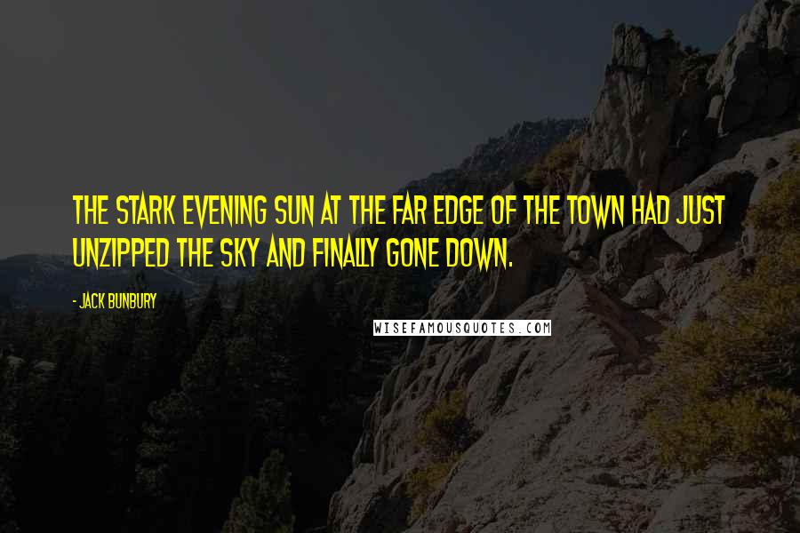 Jack Bunbury Quotes: The stark evening sun at the far edge of the town had just unzipped the sky and finally gone down.