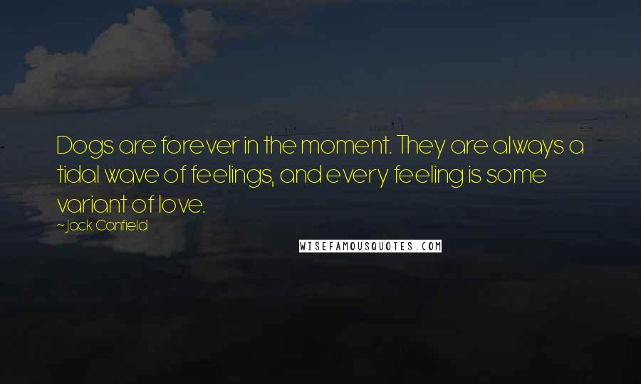 Jack Canfield Quotes: Dogs are forever in the moment. They are always a tidal wave of feelings, and every feeling is some variant of love.