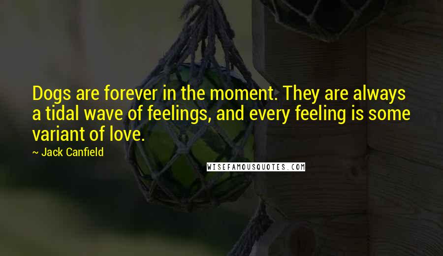 Jack Canfield Quotes: Dogs are forever in the moment. They are always a tidal wave of feelings, and every feeling is some variant of love.