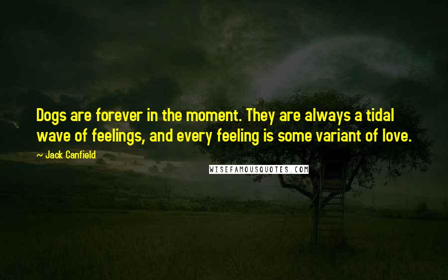 Jack Canfield Quotes: Dogs are forever in the moment. They are always a tidal wave of feelings, and every feeling is some variant of love.