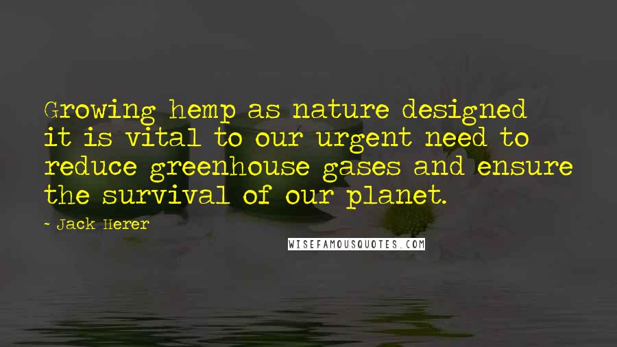 Jack Herer Quotes: Growing hemp as nature designed it is vital to our urgent need to reduce greenhouse gases and ensure the survival of our planet.