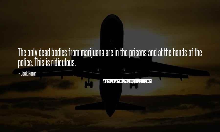 Jack Herer Quotes: The only dead bodies from marijuana are in the prisons and at the hands of the police. This is ridiculous.