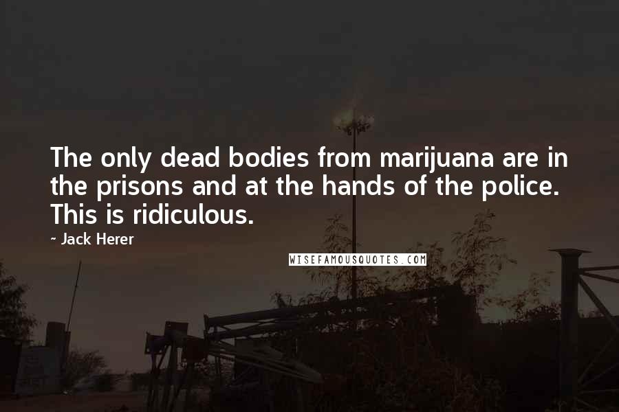 Jack Herer Quotes: The only dead bodies from marijuana are in the prisons and at the hands of the police. This is ridiculous.