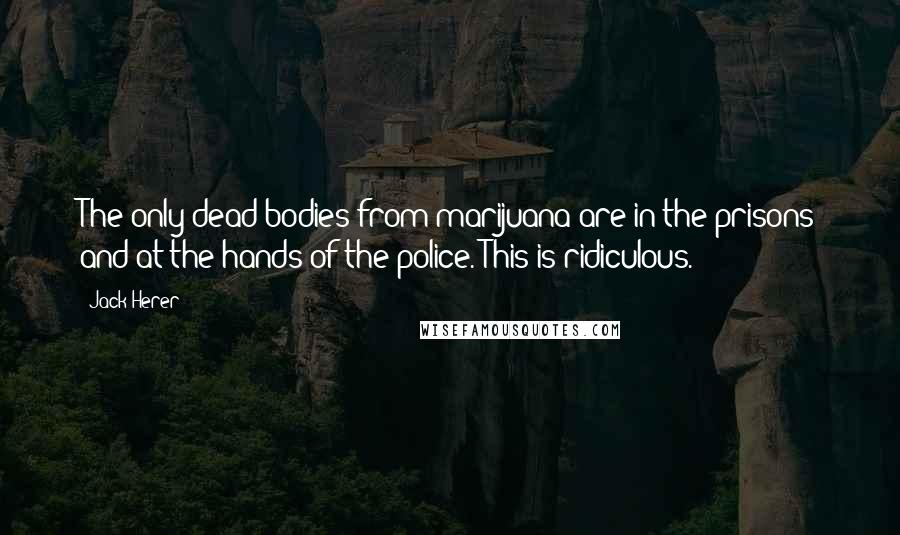 Jack Herer Quotes: The only dead bodies from marijuana are in the prisons and at the hands of the police. This is ridiculous.