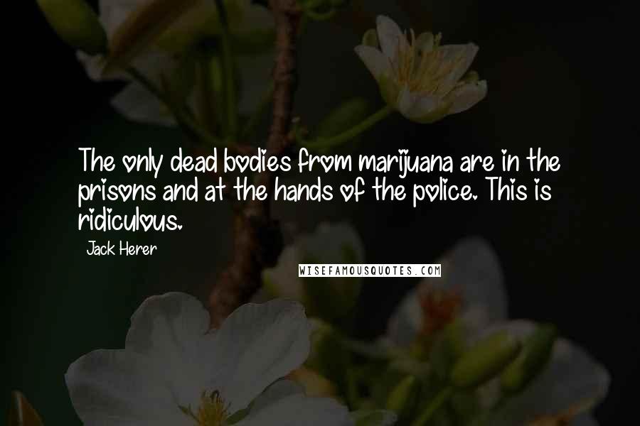 Jack Herer Quotes: The only dead bodies from marijuana are in the prisons and at the hands of the police. This is ridiculous.