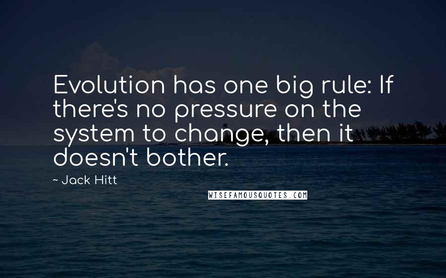 Jack Hitt Quotes: Evolution has one big rule: If there's no pressure on the system to change, then it doesn't bother.
